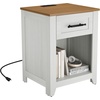 Garvee Farmhouse Nightstand Set of 2 with 2 Drawer and Open Compartment, Side Table with Charging Station, End Table with Storage Shelf for Bedroom, Living Room, Brown, 2PCS(White+oak)