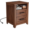 Garvee Farmhouse Nightstand Set of 2 with 2 Drawer and Open Compartment, Side Table with Charging Station, End Table with Storage Shelf for Bedroom, Living Room, Brown, 2PCS(Brown)