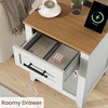 Garvee Farmhouse Nightstand Set of 2 with 2 Drawer and Open Compartment, Side Table with Charging Station, End Table with Storage Shelf for Bedroom, Living Room, Brown, 2PCS(White+oak)