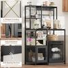 Garvee Kitchen Bakers Rack with Refrigerator Storage Space, Industrial Microwave Stand with Power Outlet, Freestanding Kitchen Shelf for Pantry Living Room, 33.9 x 19.7 x 58.1 Inches, Black(Black)
