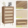 Garvee Modern Rattan 5-Drawer Dresser with Metal Handles & Splayed Legs – MDF Tall Chest of Drawers for Bedroom, Entryway & Living Room Storage-White(Dark Walnut)
