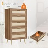Garvee Modern Rattan 5-Drawer Dresser with Metal Handles & Splayed Legs – MDF Tall Chest of Drawers for Bedroom, Entryway & Living Room Storage-White(Dark Walnut)