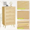 Garvee Modern Rattan 5-Drawer Dresser with Metal Handles & Splayed Legs – MDF Tall Chest of Drawers for Bedroom, Entryway & Living Room Storage-White(Natural)
