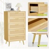 Garvee Modern Rattan 5-Drawer Dresser with Metal Handles & Splayed Legs – MDF Tall Chest of Drawers for Bedroom, Entryway & Living Room Storage-White(Natural)