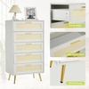 Garvee Modern Rattan 5-Drawer Dresser with Metal Handles & Splayed Legs – MDF Tall Chest of Drawers for Bedroom, Entryway & Living Room Storage-White(White)