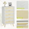 Garvee Modern Rattan 5-Drawer Dresser with Metal Handles & Splayed Legs – MDF Tall Chest of Drawers for Bedroom, Entryway & Living Room Storage-White(White)