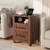 Garvee Farmhouse Nightstand Set of 2 with 2 Drawer and Open Compartment, Side Table with Charging Station, End Table with Storage Shelf for Bedroom, Living Room, Brown, 2PCS(Brown)