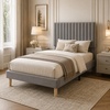 Garvee King Size Velvet Bed Frame, Vertical Channel Tufted Headboard, Height Adjustable, Upholstered Platform Bed, No Box Spring Needed, Light Grey(Grey)