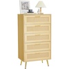 Garvee Modern Rattan 5-Drawer Dresser with Metal Handles & Splayed Legs – MDF Tall Chest of Drawers for Bedroom, Entryway & Living Room Storage-White(Natural)