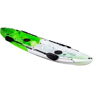 Fishing Kayaks, 12.4FT, 2-3 Person Sit on Top Kayak for Adults with Paddle & Comfortable Seat, Capacity of 600LBS, Hard Shell Recreational Ocean Kayak Boat(Green & White)