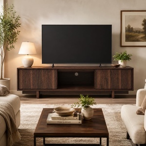Garvee 55/63 Inch TV Stand, Farmhouse TV Stand with Wave-Like Door, Mid Century Entertainment Center with Storage, TV and Media Console for Living Room, Walnut(Walnut-wave-like Door)