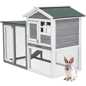 Garvee 63 in Bunny Hutch Indoor Bunny Cage, with 3 Leak-Proof Removable Trays, Wooden Waterproof Roof Rabbit Hutch Indoor/Outdoor, 2-Tier Bunny House/Chicken Coop, Gray and Black(Green)
