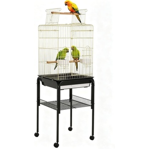 Garvee Bird Cage, 57‘’H Open-Top Durable Bird Cage w/Rolling Stand, Removable Tray, Extra Storage Stand, Brakable Casters,Large Dorr for Access, Indoor& Outdoor Use for Birds(Black and Gold)