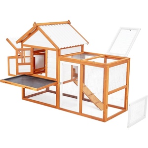 Garvee Outdoor Chicken Coop Wooden Hen House with Run, Poultry Cage w/Ramps, Nesting Box, 4 Access Areas, Wire Fence, Removable Bottom for Easy Cleaning(Large)