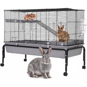 Garvee Small Animal Cage, 40 ”L Animal Cage for Bunny Hutch with Detachable Stand,Ramp, Extra Platform RemovableTray for Chinchilla, Rabbit, Guinea Pigs, Hedgehog, Gerbil(40.0″L x 20.1″W x 33.1″H)
