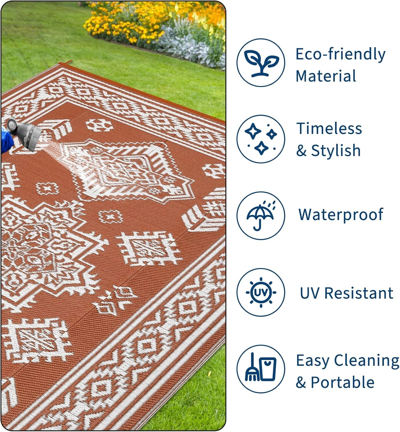 image:imageGarvee Outdoor Rug 8x10 Vintage Medallion Outdoor Rug Waterproof Patio Rugs Plastic Carpet RV Mat Carpet for Patio Outside Entry Backyard Deck Bench Picnic CamperBlueGreyMedallion  Orange  White