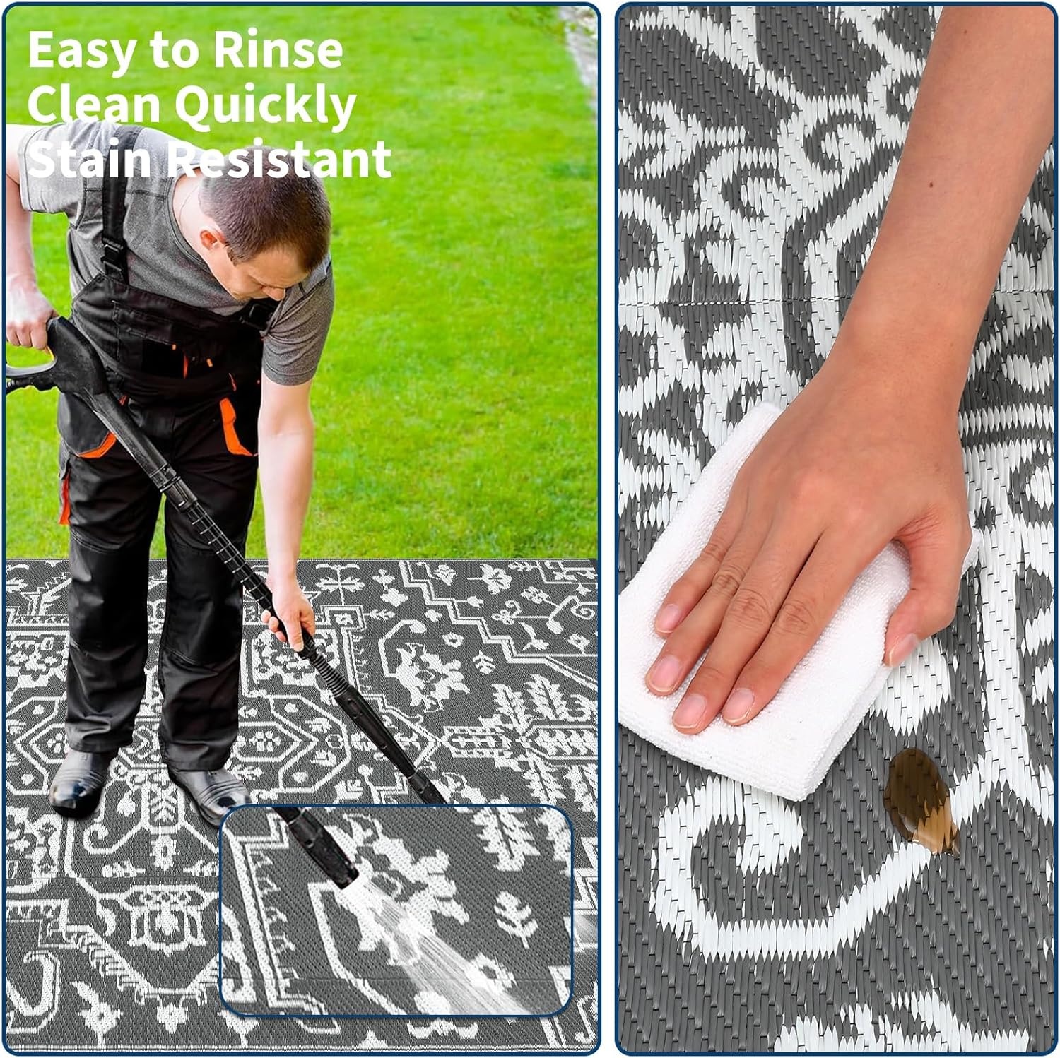 image:imageGarvee Outdoor Rug 8x10 Vintage Medallion Outdoor Rug Waterproof Patio Rugs Plastic Carpet RV Mat Carpet for Patio Outside Entry Backyard Deck Bench Picnic CamperBlueGreyBoho  GrayWhite