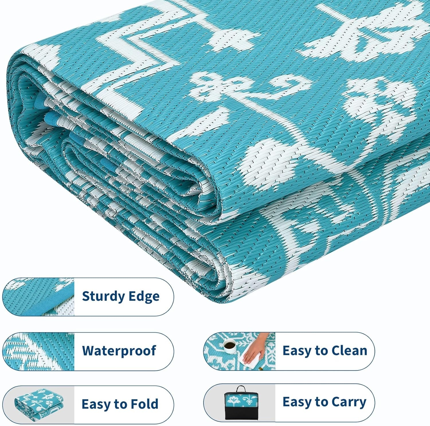 image:imageGarvee Outdoor Rug 8x10 Vintage Medallion Outdoor Rug Waterproof Patio Rugs Plastic Carpet RV Mat Carpet for Patio Outside Entry Backyard Deck Bench Picnic CamperBlueGreyBoho  Light BlueWhite