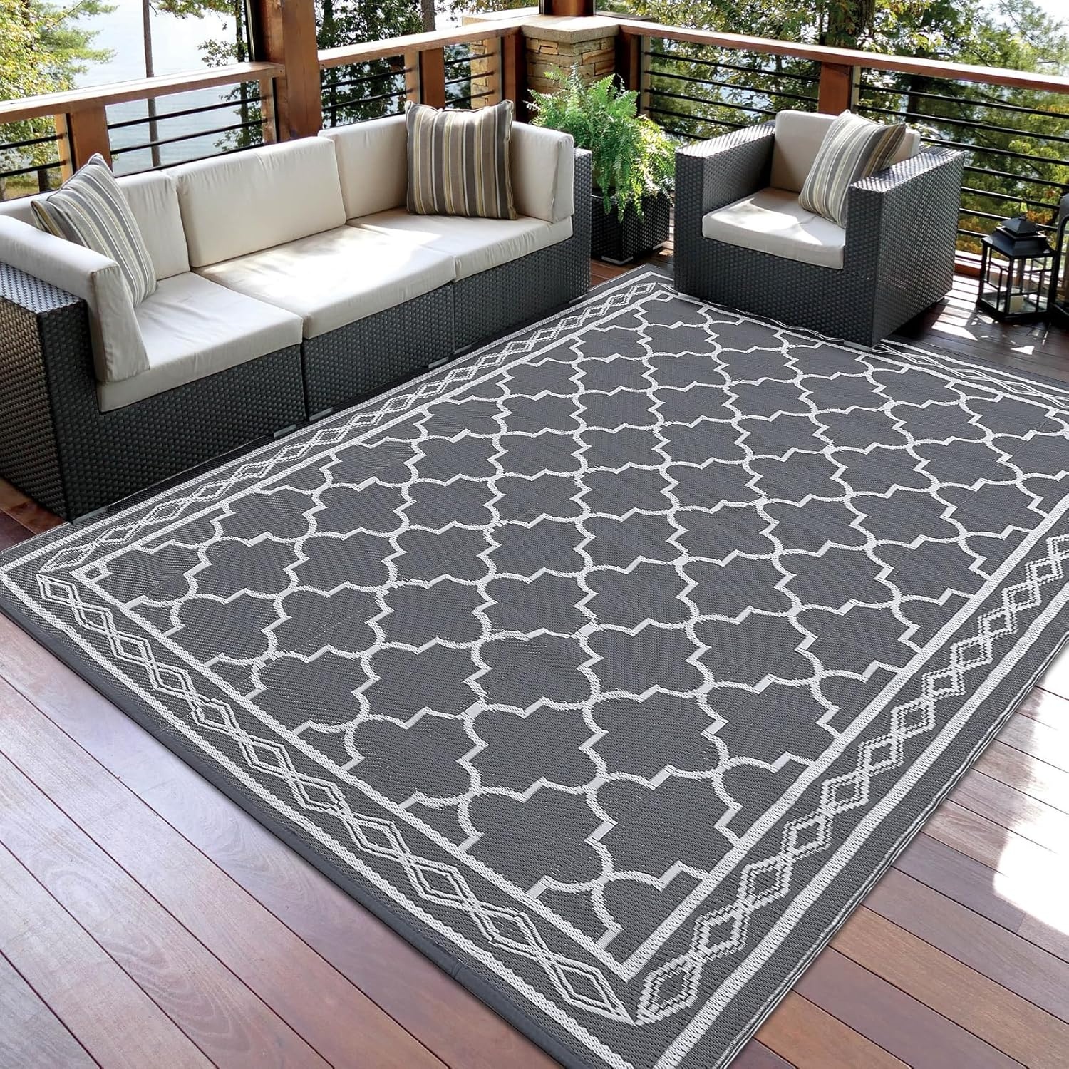image:imageGarvee Outdoor Rug 8x10 Vintage Medallion Outdoor Rug Waterproof Patio Rugs Plastic Carpet RV Mat Carpet for Patio Outside Entry Backyard Deck Bench Picnic CamperBlueGreyGreyWhite