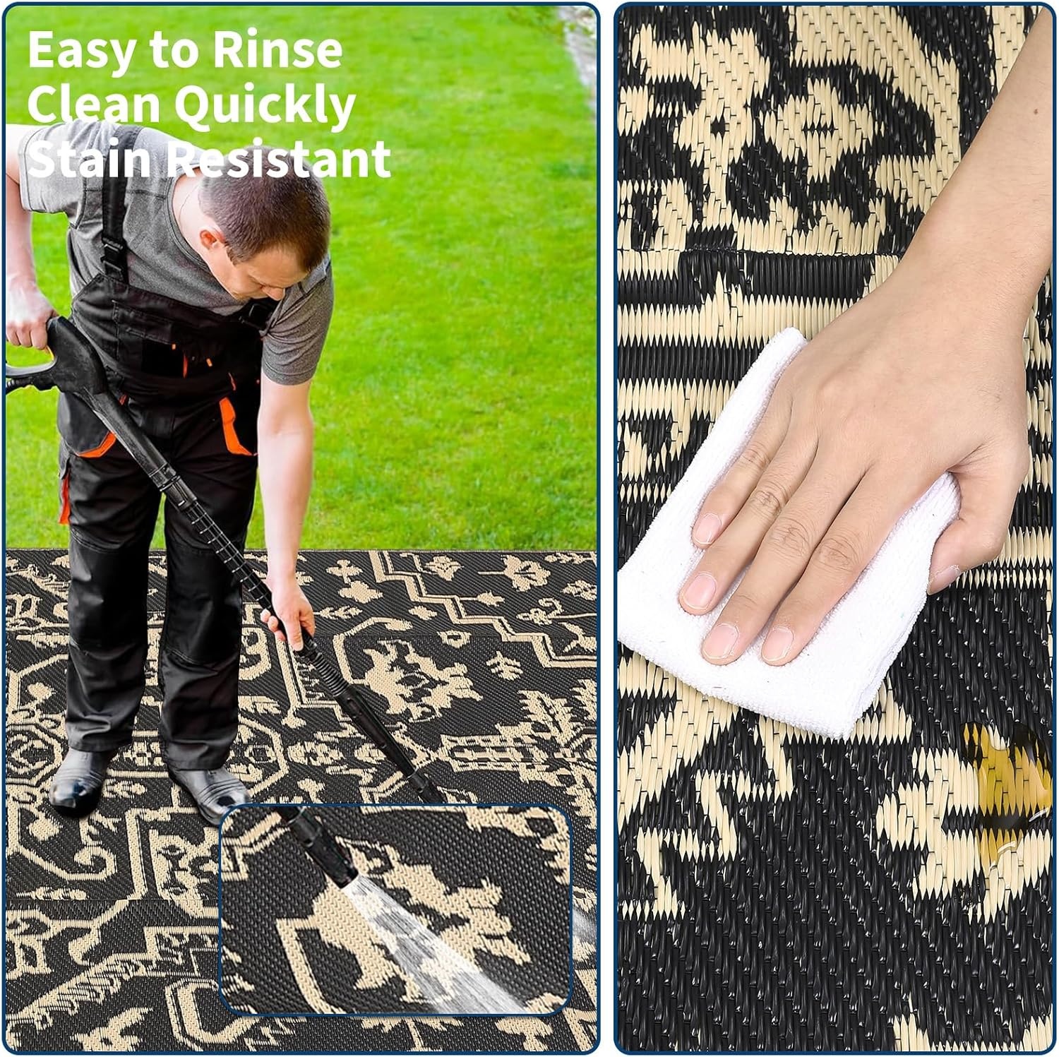 image:imageGarvee Outdoor Rug 8x10 Vintage Medallion Outdoor Rug Waterproof Patio Rugs Plastic Carpet RV Mat Carpet for Patio Outside Entry Backyard Deck Bench Picnic CamperBlueGreyBoho  BlackCoffee