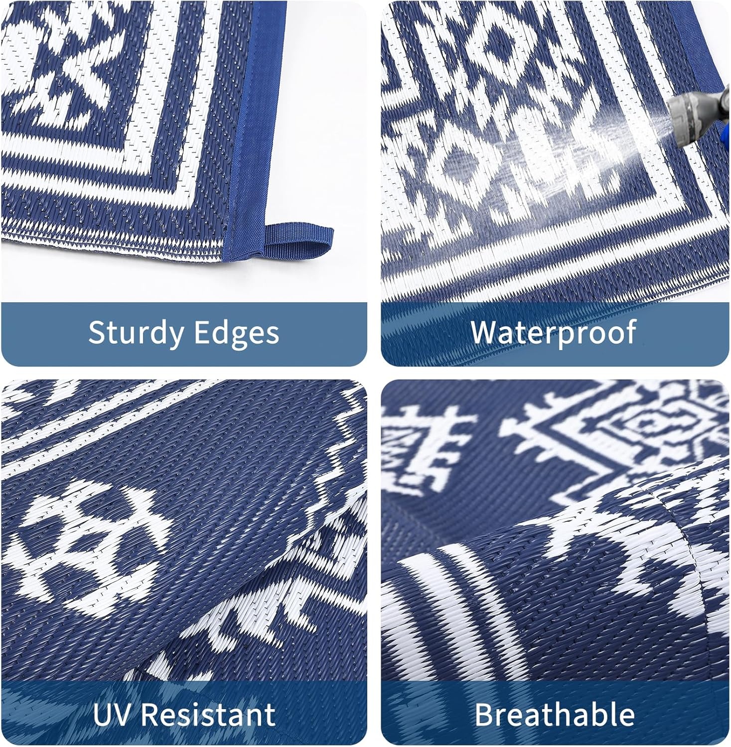 image:imageGarvee Outdoor Rug 8x10 Vintage Medallion Outdoor Rug Waterproof Patio Rugs Plastic Carpet RV Mat Carpet for Patio Outside Entry Backyard Deck Bench Picnic CamperBlueGreyMedallion  Navy Blue  White