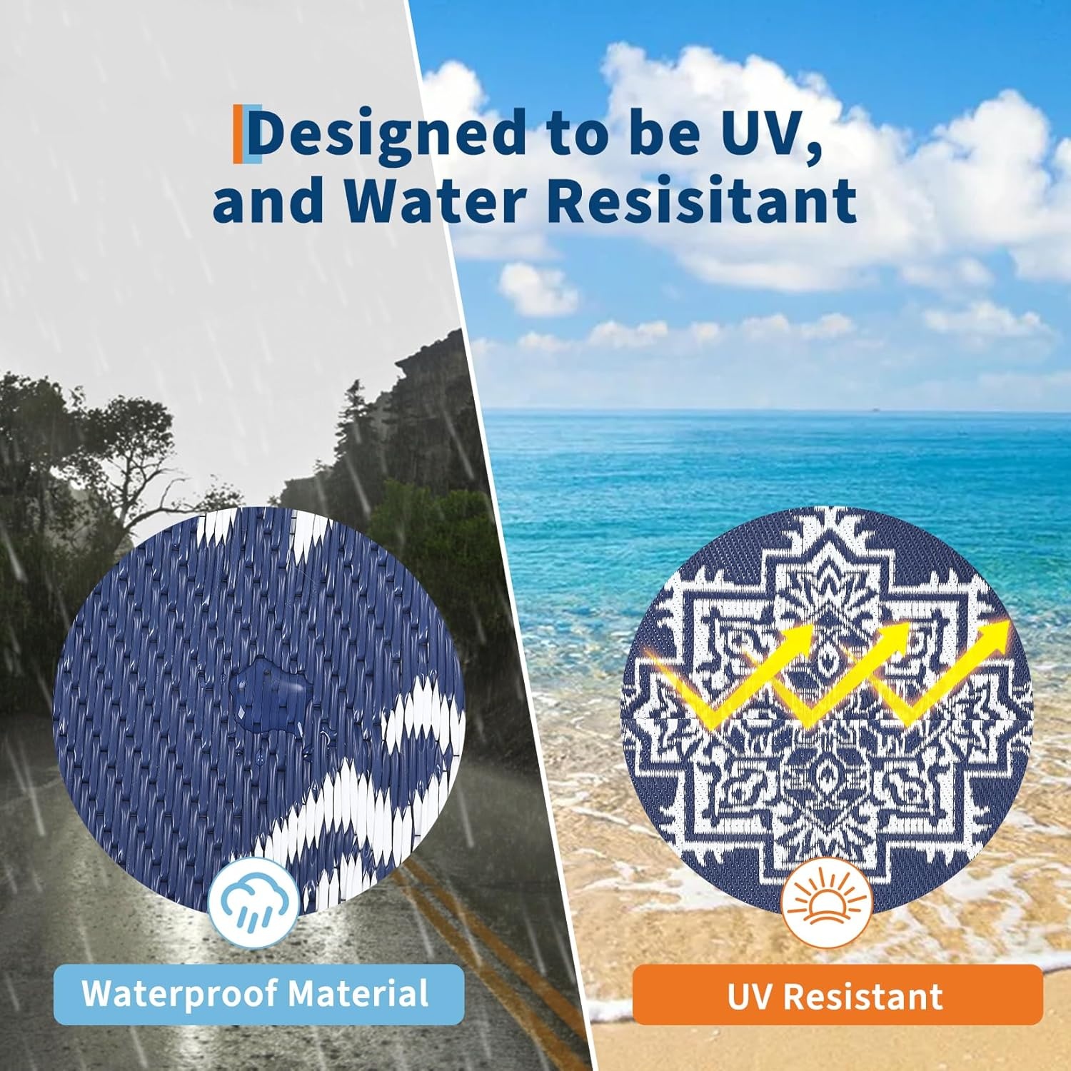 image:imageGarvee Outdoor Rug 8x10 Vintage Medallion Outdoor Rug Waterproof Patio Rugs Plastic Carpet RV Mat Carpet for Patio Outside Entry Backyard Deck Bench Picnic CamperBlueGreyMedallion  Navy Blue  White