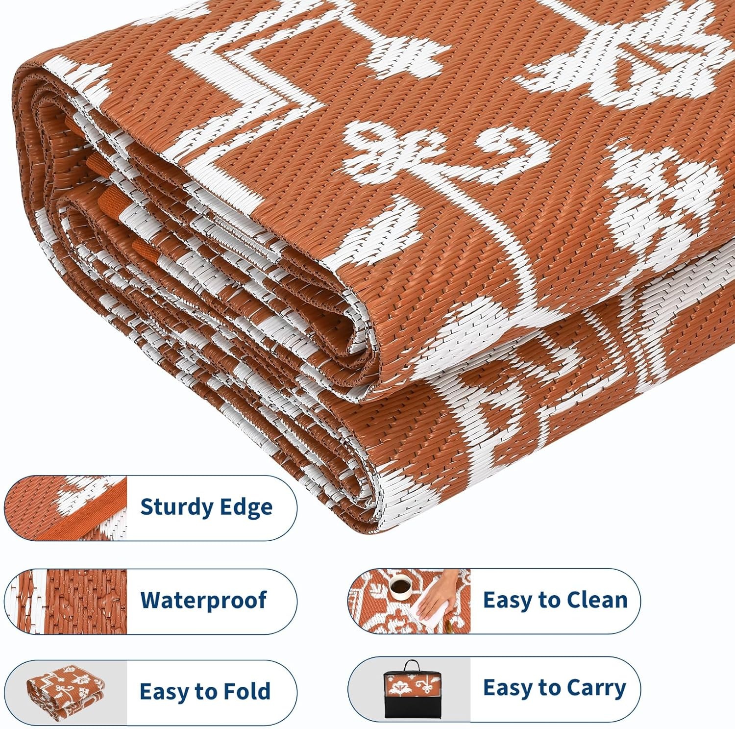 image:imageGarvee Outdoor Rug 8x10 Vintage Medallion Outdoor Rug Waterproof Patio Rugs Plastic Carpet RV Mat Carpet for Patio Outside Entry Backyard Deck Bench Picnic CamperBlueGreyBoho  Orange Red White
