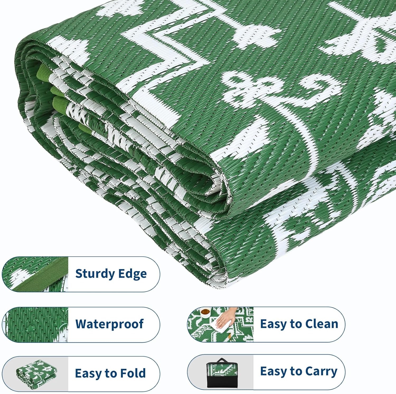 image:imageGarvee Outdoor Rug 8x10 Vintage Medallion Outdoor Rug Waterproof Patio Rugs Plastic Carpet RV Mat Carpet for Patio Outside Entry Backyard Deck Bench Picnic CamperBlueGreyBoho  GreenWhite