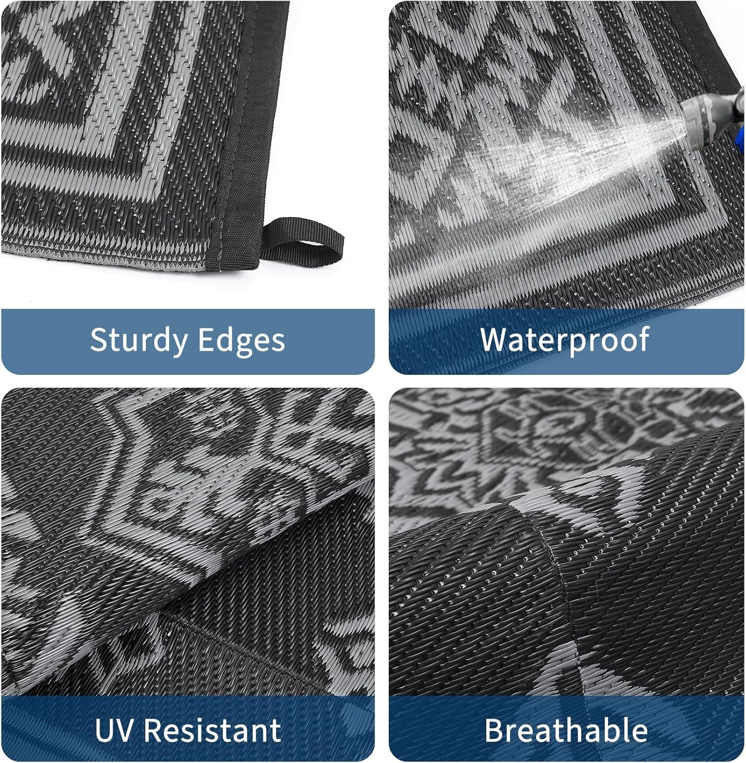 image:imageGarvee Outdoor Rug 8x10 Vintage Medallion Outdoor Rug Waterproof Patio Rugs Plastic Carpet RV Mat Carpet for Patio Outside Entry Backyard Deck Bench Picnic CamperBlueGreyMedallion  Black  Gray