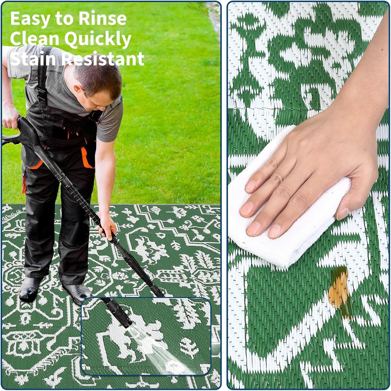 image:imageGarvee Outdoor Rug 8x10 Vintage Medallion Outdoor Rug Waterproof Patio Rugs Plastic Carpet RV Mat Carpet for Patio Outside Entry Backyard Deck Bench Picnic CamperBlueGreyBoho  GreenWhite