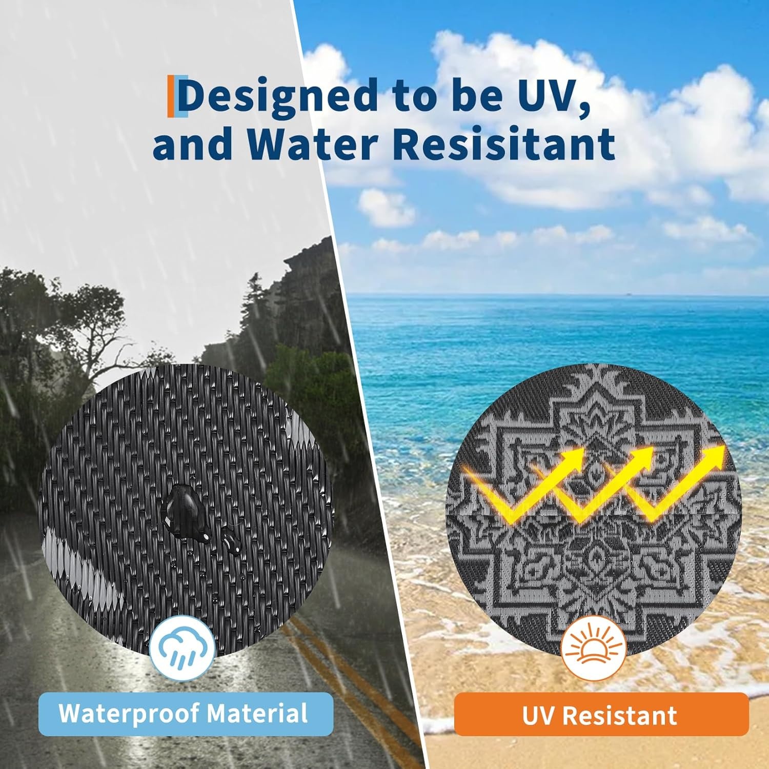 image:imageGarvee Outdoor Rug 8x10 Vintage Medallion Outdoor Rug Waterproof Patio Rugs Plastic Carpet RV Mat Carpet for Patio Outside Entry Backyard Deck Bench Picnic CamperBlueGreyMedallion  Black  Gray