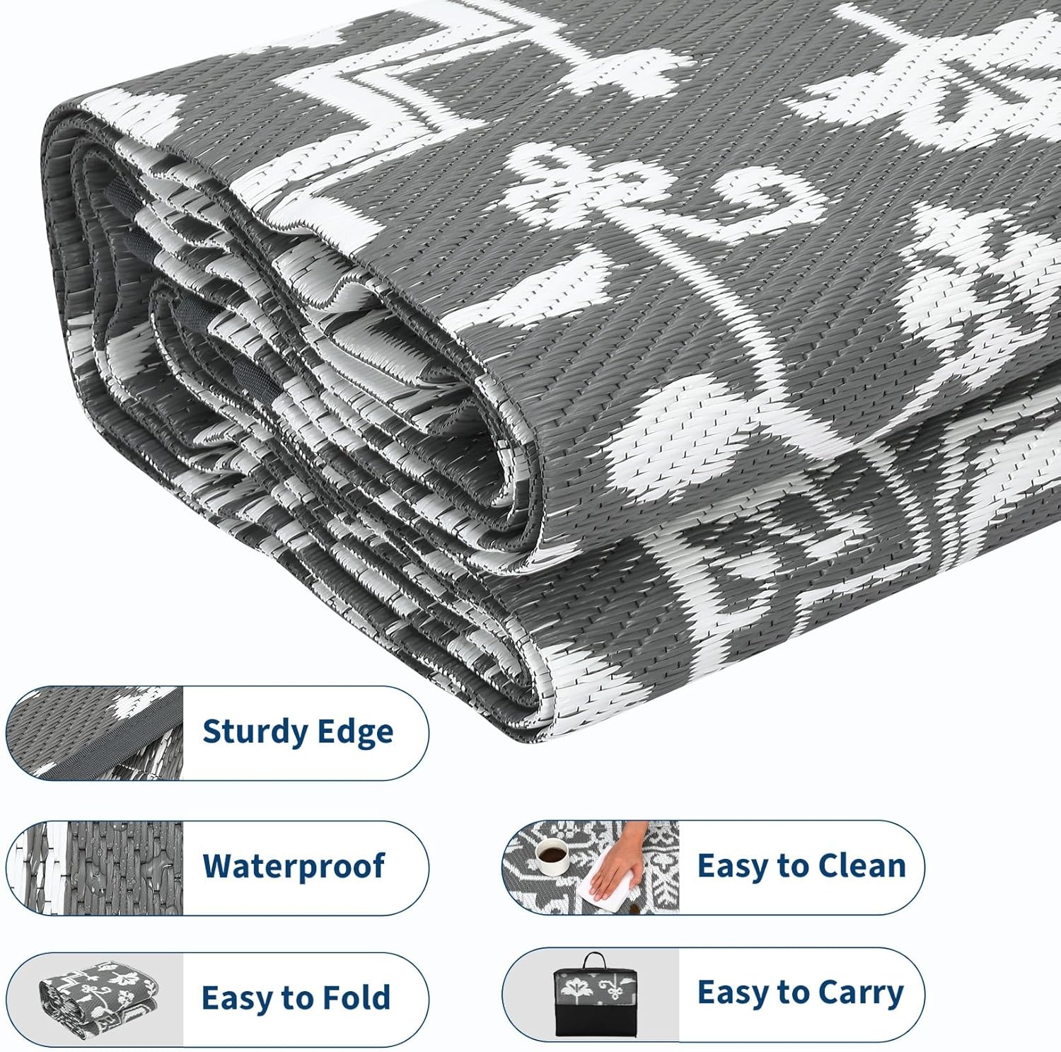 image:imageGarvee Outdoor Rug 8x10 Vintage Medallion Outdoor Rug Waterproof Patio Rugs Plastic Carpet RV Mat Carpet for Patio Outside Entry Backyard Deck Bench Picnic CamperBlueGreyGreyWhite