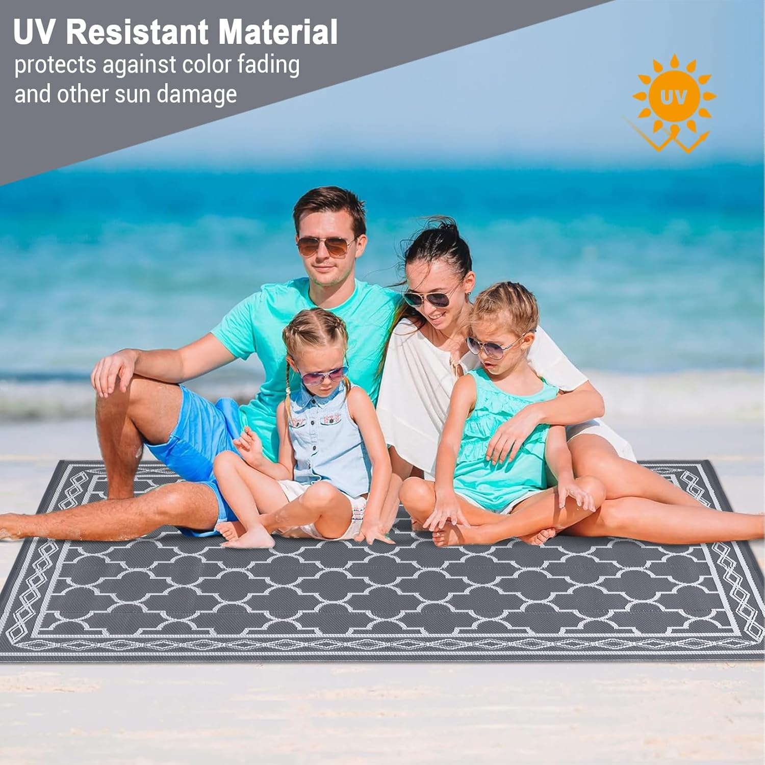 image:imageGarvee Outdoor Rug 8x10 Vintage Medallion Outdoor Rug Waterproof Patio Rugs Plastic Carpet RV Mat Carpet for Patio Outside Entry Backyard Deck Bench Picnic CamperBlueGreyGreyWhite