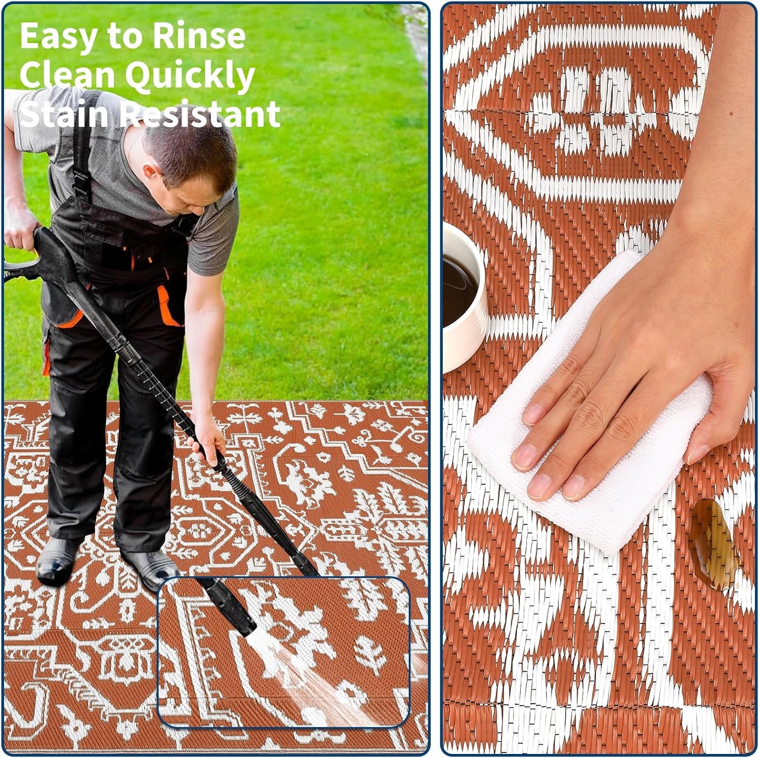 image:imageGarvee Outdoor Rug 8x10 Vintage Medallion Outdoor Rug Waterproof Patio Rugs Plastic Carpet RV Mat Carpet for Patio Outside Entry Backyard Deck Bench Picnic CamperBlueGreyBrick RedWhite