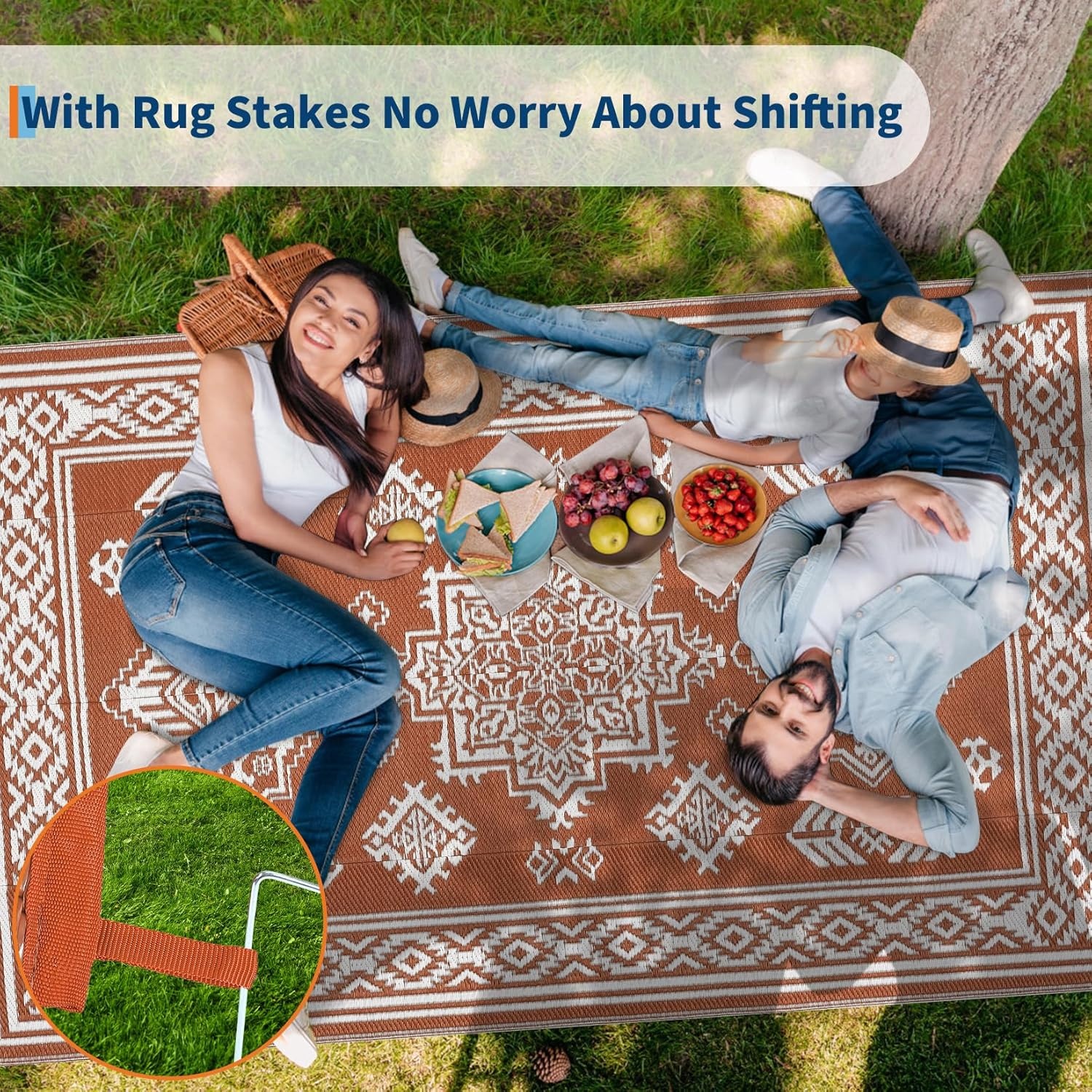 image:imageGarvee Outdoor Rug 8x10 Vintage Medallion Outdoor Rug Waterproof Patio Rugs Plastic Carpet RV Mat Carpet for Patio Outside Entry Backyard Deck Bench Picnic CamperBlueGreyMedallion  Orange  White