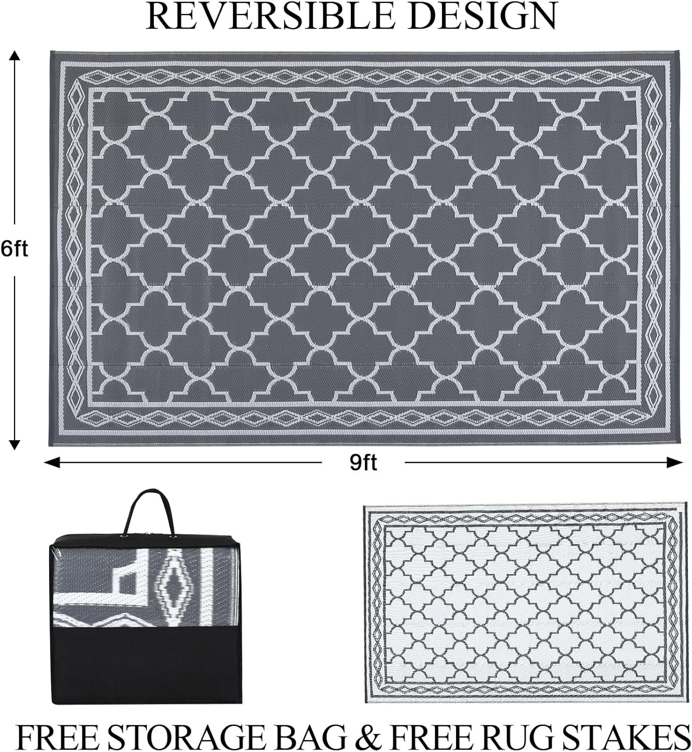 image:imageGarvee Outdoor Rug 8x10 Vintage Medallion Outdoor Rug Waterproof Patio Rugs Plastic Carpet RV Mat Carpet for Patio Outside Entry Backyard Deck Bench Picnic CamperBlueGreyGreyWhite