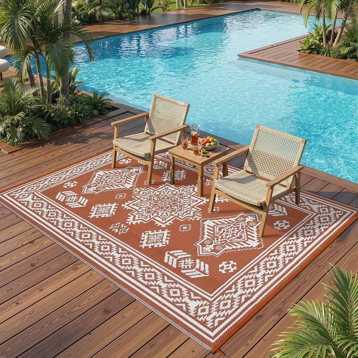 image:imageGarvee Outdoor Rug 8x10 Vintage Medallion Outdoor Rug Waterproof Patio Rugs Plastic Carpet RV Mat Carpet for Patio Outside Entry Backyard Deck Bench Picnic CamperBlueGreyMedallion  Orange  White