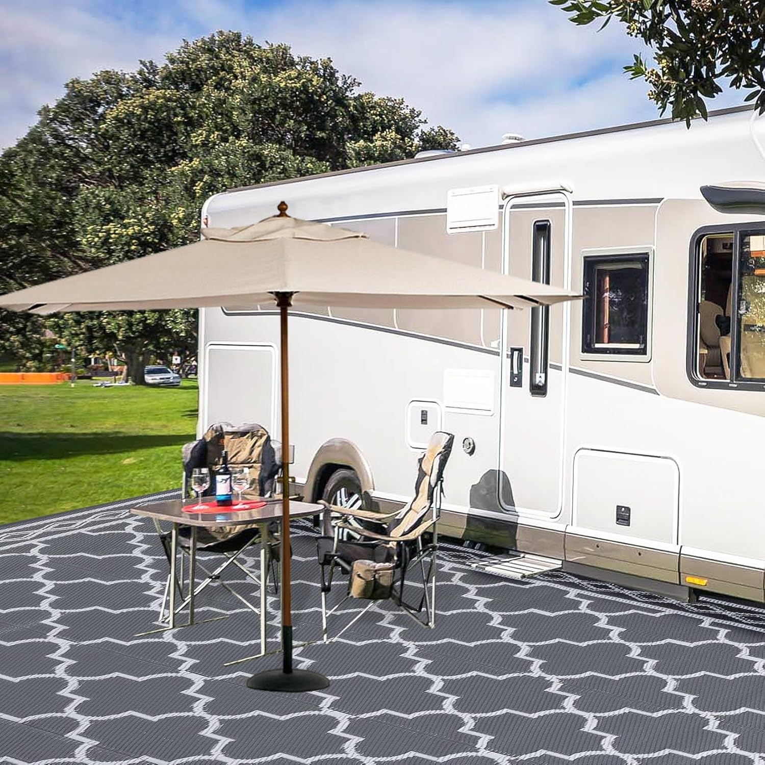 image:imageGarvee Outdoor Rug 8x10 Vintage Medallion Outdoor Rug Waterproof Patio Rugs Plastic Carpet RV Mat Carpet for Patio Outside Entry Backyard Deck Bench Picnic CamperBlueGreyGreyWhite