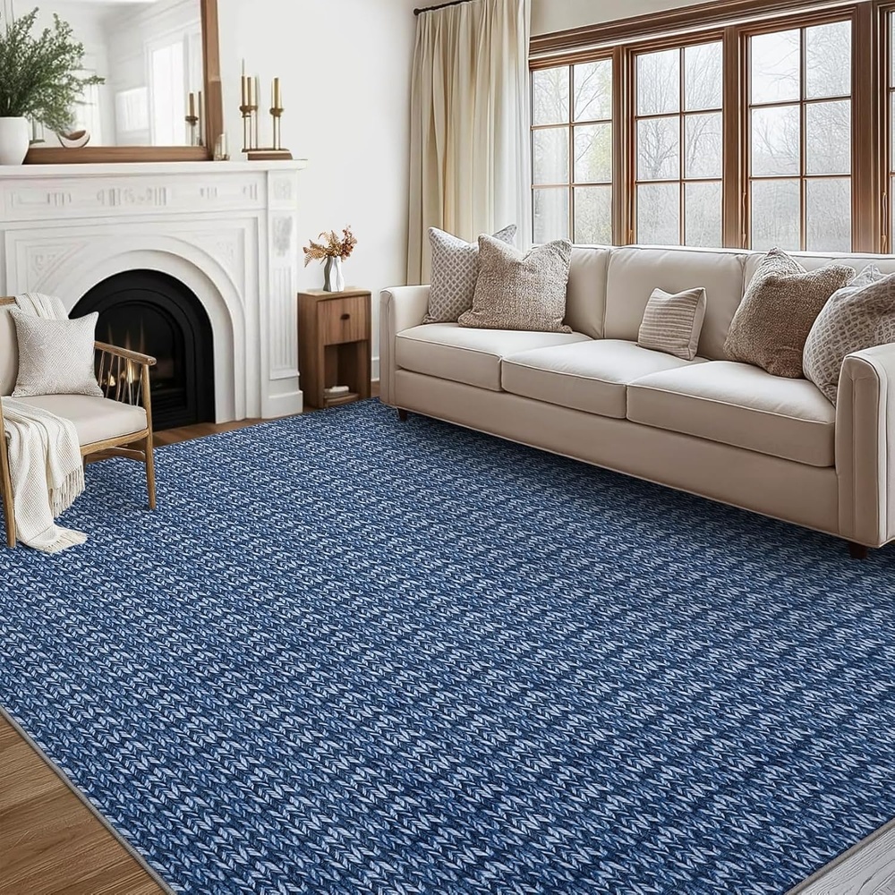 image:image3x5 Non Slip Oval Rugs for Living Room Bedroom Dining Room Modern Textured Non Slip Low Pile Indoor Carpet Soft NonShedding Foldable Area Rug Perfect for Laundry Room Home Office TaupeNavy Blue