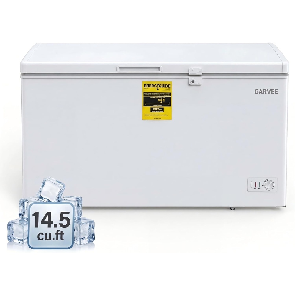 image:imageGarvee 145cuft Chest Freezer Large Capacity Freezer Stand Alone with 6 Movable Wheels Mechanical Temperature Control 2 Removable Baskets for GarageHomeOffice White145 Cubic Feet