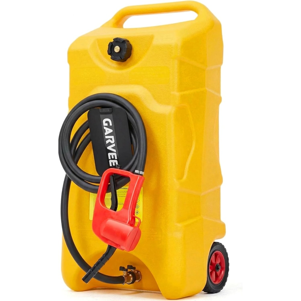 image:imageGarvee 16 Gallon Gas Can Fuel Tank Container with LE Fluid Transfer Manual 10 FT Siphon Pump Portable Diesel Gas Storage Caddy wWheels for Car ATV Weeder Boat TractorSnow BlowerGeneratorYellow