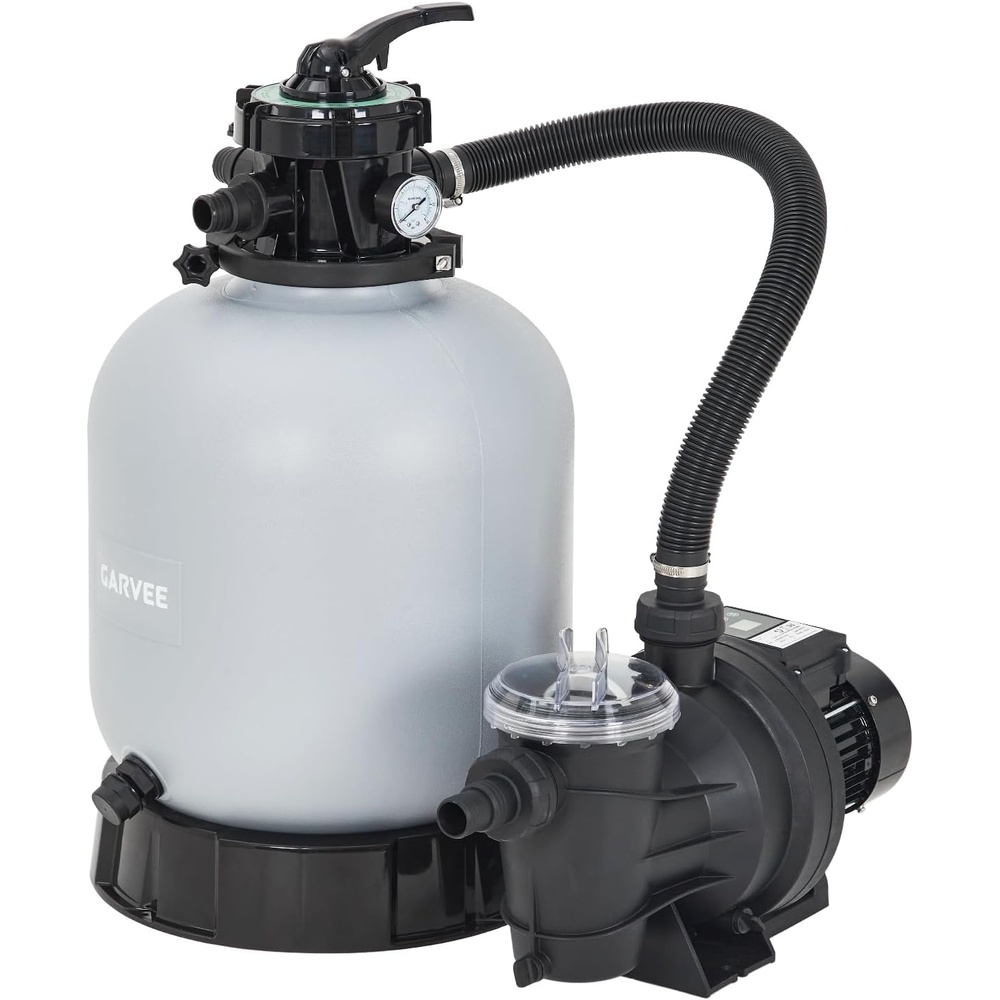 image:imageGarvee 19 Sand Filter Pump for Above Ground Pool with Timer 15HP 6075GPH Swimming Pool Pump amp Sand Filter System with 7Way Valve amp Strainer Basket Pool Pumps Above Ground GreyGrey