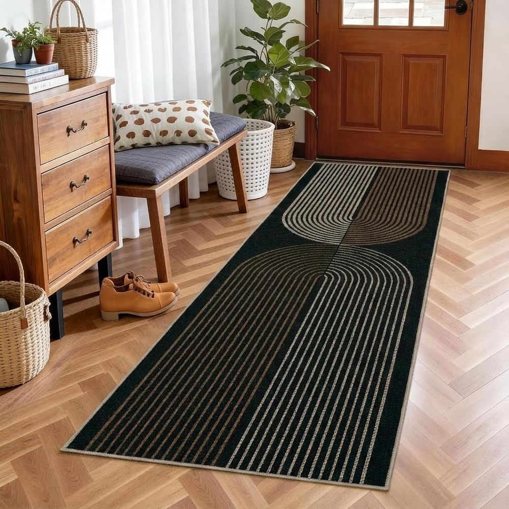 image:imageGarvee 9x12 Indoor Outdoor Rugs Easy Jute Scalloped Living Room Rugs with Non Slip Backing Modern Border Washable Rug Stain Resistant Non Shedding Neutral Mats for Dining Room Bedroom Patio BrownRainbowblackbrown