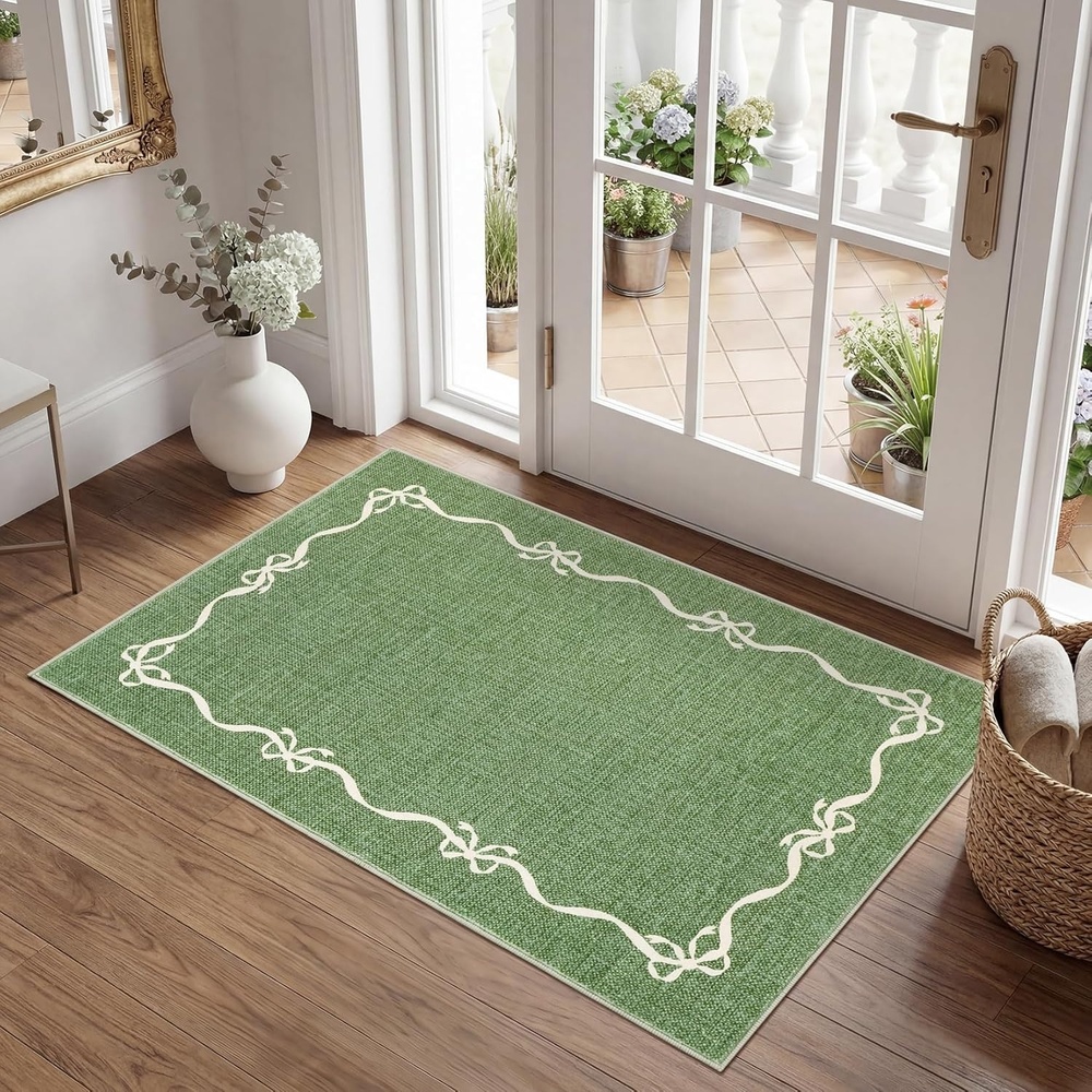 image:imageGarvee Camel Rug for Entryway Floor Solid Bow Rugs for Bedroom Dorm 2x3 Washable Rug Soft Low Pile Non Slip Kitchen Mat for Laundry Room Nursery Bedroom Decor Bathroom CarpetGreen
