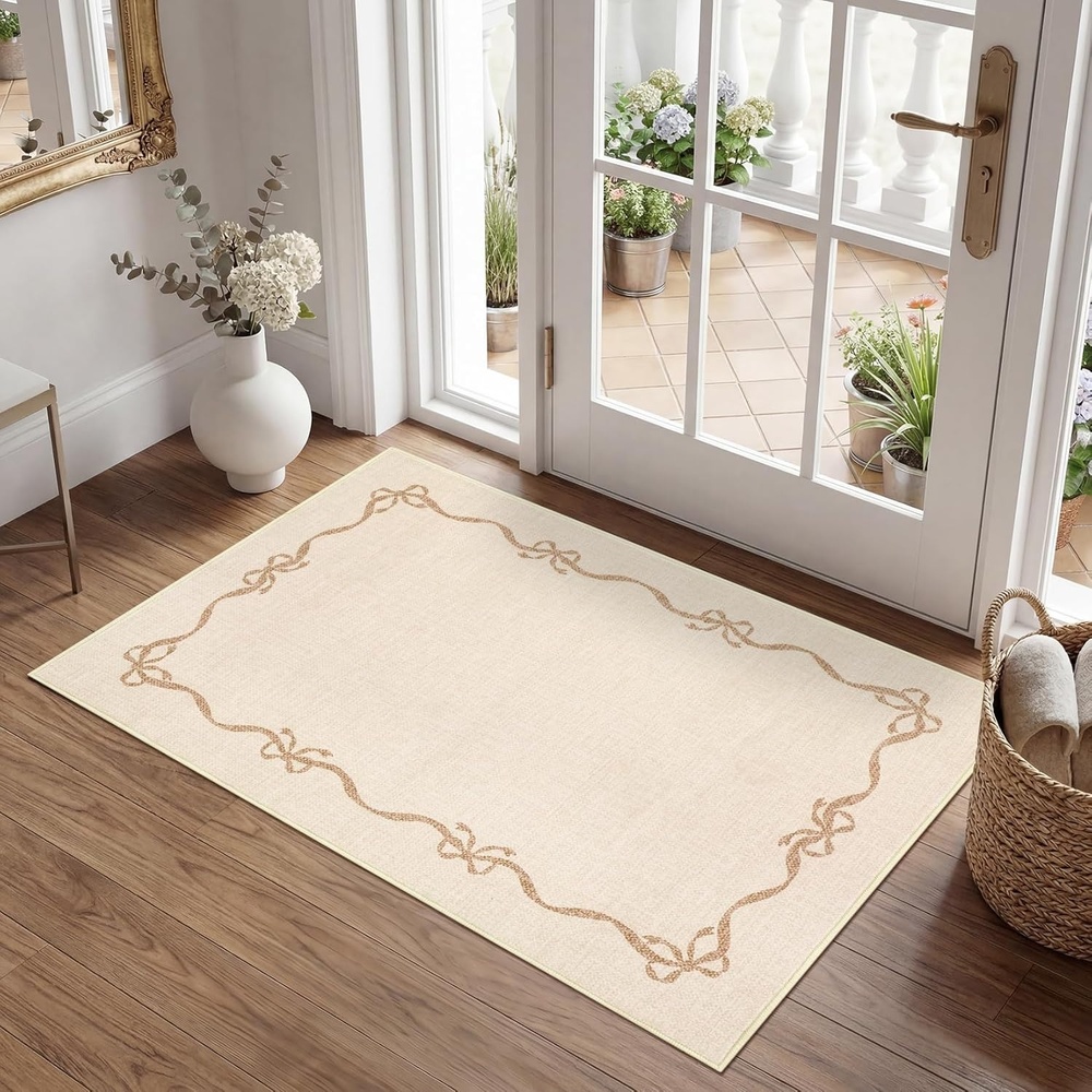 image:imageGarvee Camel Rug for Entryway Floor Solid Bow Rugs for Bedroom Dorm 2x3 Washable Rug Soft Low Pile Non Slip Kitchen Mat for Laundry Room Nursery Bedroom Decor Bathroom CarpetCamel