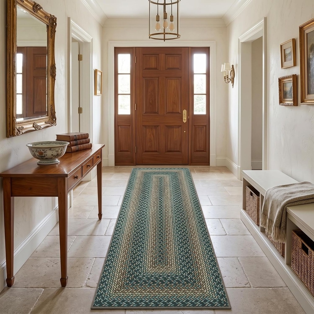 image:imageGarvee Easy Jute 4x6 Outdoor Rug Washable Non Slip BraidedPrint Neutral Rugs for Living Room UltraThin NonShedding Foldable Rug Indoor Outdoor Farmhouse Rugs for Bedroom Kitchen Porch OrangeBrownGreenCamel