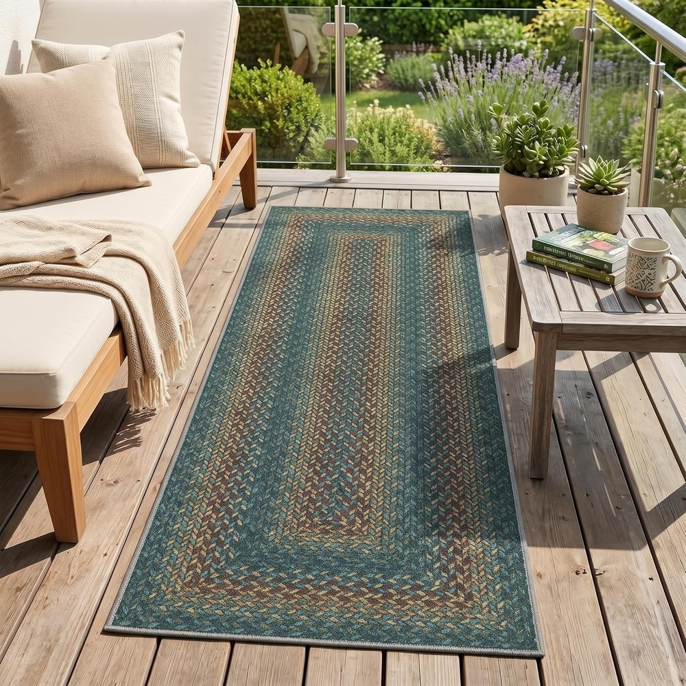image:imageGarvee Easy Jute 4x6 Outdoor Rug Washable Non Slip BraidedPrint Neutral Rugs for Living Room UltraThin NonShedding Foldable Rug Indoor Outdoor Farmhouse Rugs for Bedroom Kitchen Porch OrangeBrownTealRust