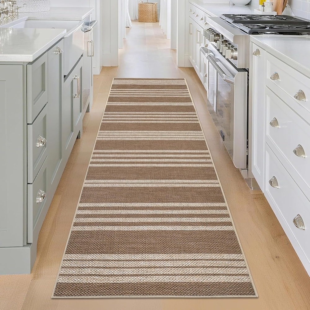 image:imageGarvee Easy Jute Modern Striped Rug 5x7 Area Rugs for Living Room Washable Rugs Bedroom Rug Stain Resistant Non Slip Floor Cover for Dining Room Office Nursery BlackampBrownStriped  Brown