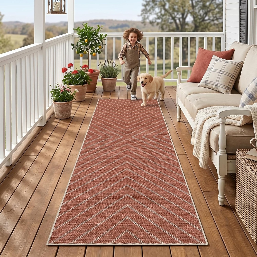 image:imageGarvee Easy Jute Rug 4x6 Outdoor Patio Rug Washable Indoor Kitchen Rugs Non Slip Low Pile Stain Resistant Farmhouse Neutral Striped Area Rug for Entrance Living Room Backyard Bedroom 4x6Stripedterracotta