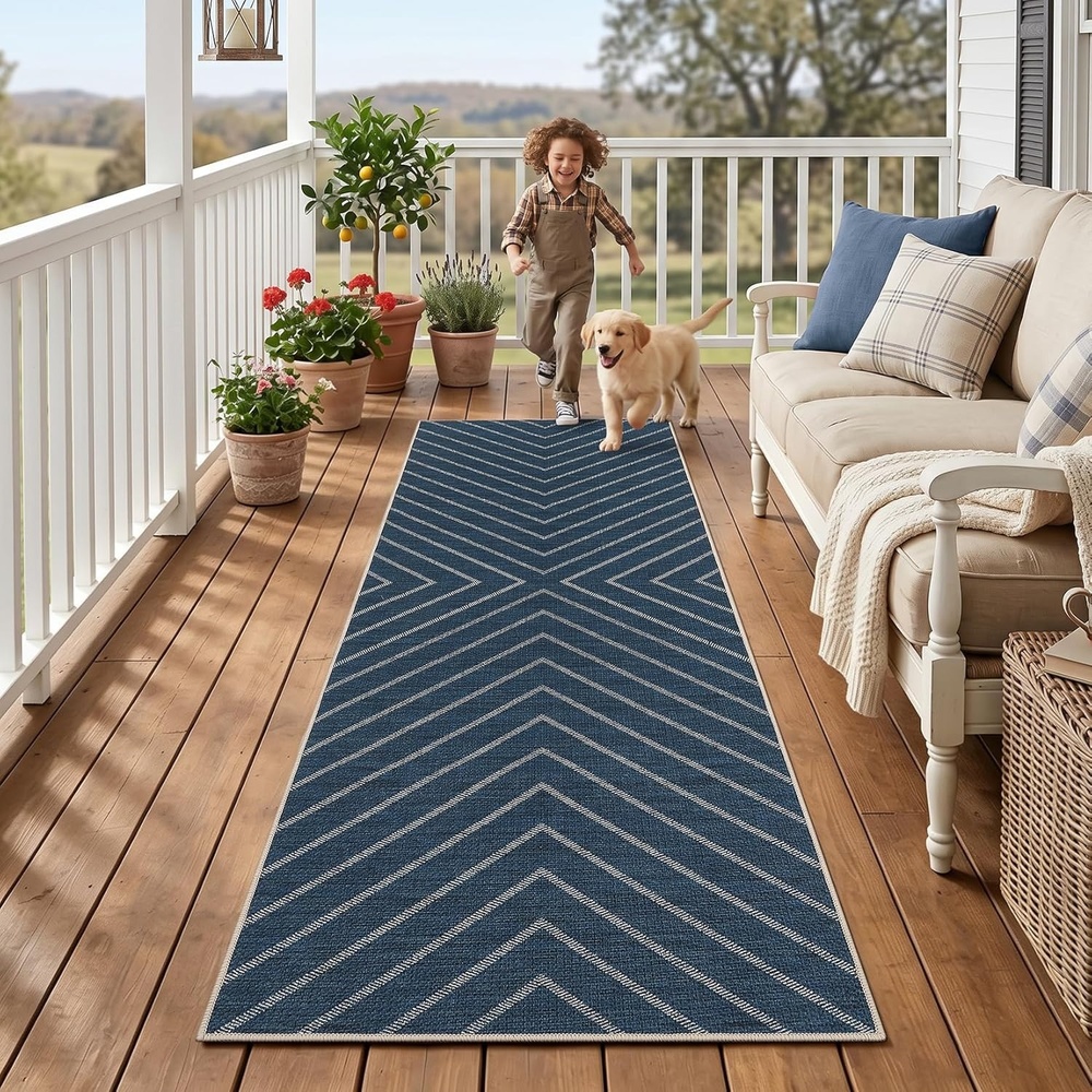 image:imageGarvee Easy Jute Rug 4x6 Outdoor Patio Rug Washable Indoor Kitchen Rugs Non Slip Low Pile Stain Resistant Farmhouse Neutral Striped Area Rug for Entrance Living Room Backyard Bedroom 4x6Stripednavy